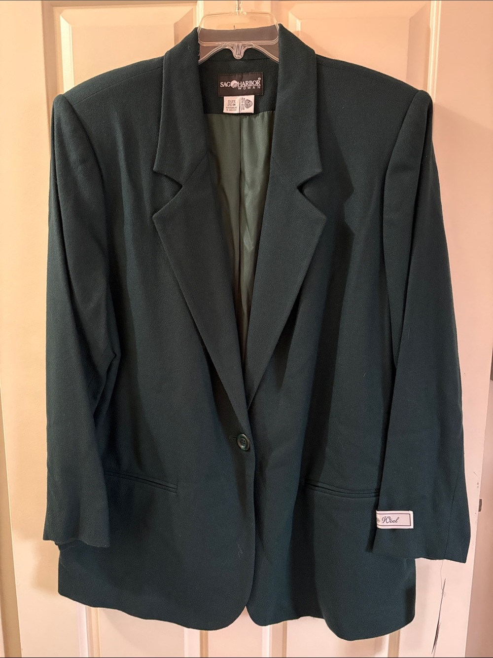 Vintage Sag Harbor Women's Forest Green Single-Button Blazer 100% Wool - Lined